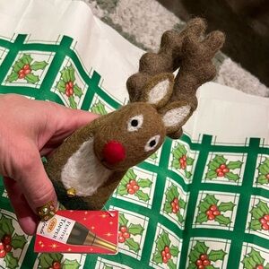 Festive Reindeer Rudolph Christmas Felt Bottle Topper - 100% wool